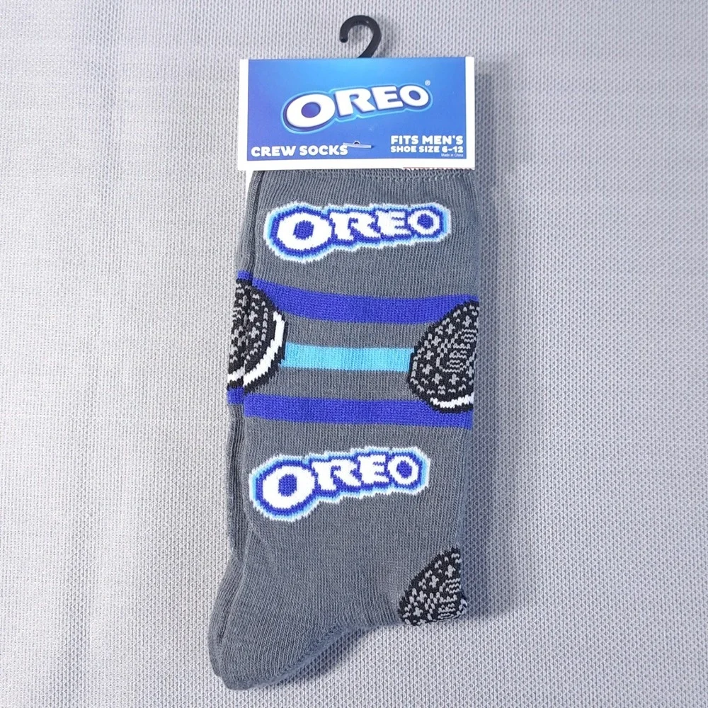 One Pair Oreo‎ Men's Shoe Size 6-12 Gray/Blue Crew Socks Funny Novelty Fun Snack